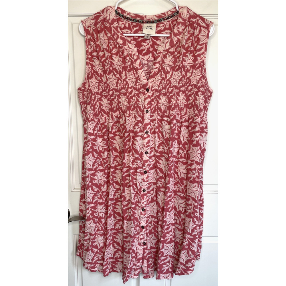 Knox Rose Women's Boho Button Front Dress Sz XL Floral Crinkle Smocked Cowgirl